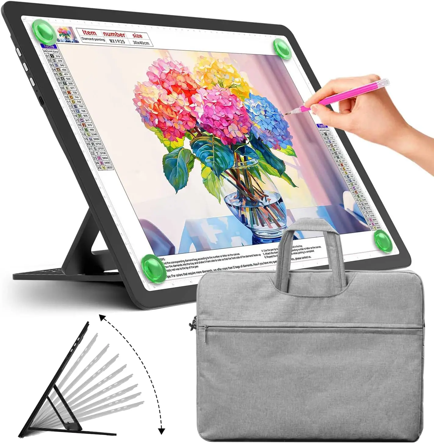 Rechargeable A3 Light Board with Stand & Bag, Super Bright Magnetic Light Box for Tracing, Wireless LED Light Pad for Diamond
Rechargeable A3 Light Board with Stand & Bag, Super Bright Magnetic Light Box for Tracing, Wireless LED Light Pad for Diamond