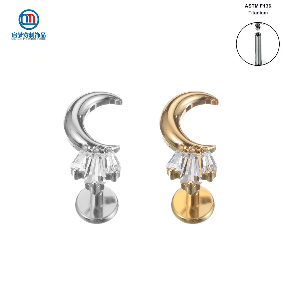 QM ASTM F136 Titanium Internally Threaded Curved Moon with Clear Zircon Labret Earring Tragus Flat Helix Body Piercing Jewelry
QM ASTM F136 Titanium Internally Threaded Curved Moon with Clear Zircon Labret Earring Tragus Flat Helix Body Piercing Jewelry