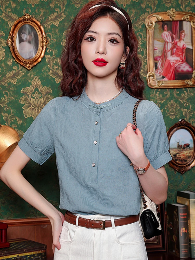 New Chinese Sle Stand Collar Cotton irt Women Summer 2026 Versatile Slimming ort Sve Elely Designed Top
New Chinese Sle Stand Collar Cotton irt Women Summer 2026 Versatile Slimming ort Sve Elely Designed Top