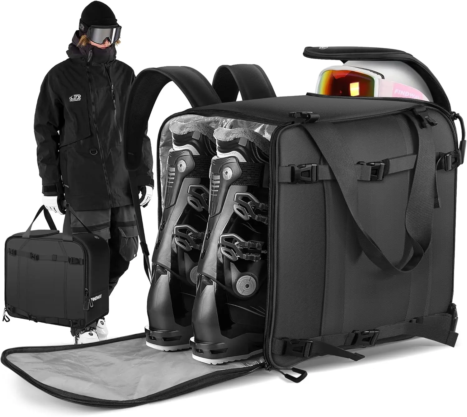 Ski Boot Bag, 55L Ski Boot bag Backpack 1680D Waterproof for Skis, Ski Helmet, Ski Boots, Snowboard & Accessories
Ski Boot Bag, 55L Ski Boot bag Backpack 1680D Waterproof for Skis, Ski Helmet, Ski Boots, Snowboard & Accessories