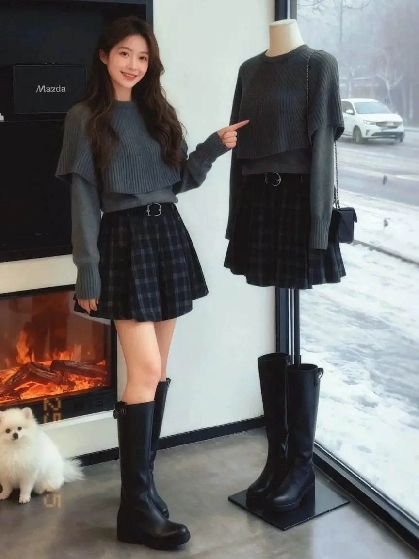 Ladies Autumn Winter Loose Style Knitted Sweater And Plaid Skirt Two Piece Set High Waist Warm Fashionable Casual Wear
Ladies Autumn Winter Loose Style Knitted Sweater And Plaid Skirt Two Piece Set High Waist Warm Fashionable Casual Wear