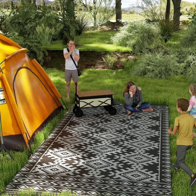 Outsunny Reversible Outdoor Rug, Waterproof Plastic Straw with Carry Bag, 9' x 18', Black & Gray Rhombus Border
Outsunny Reversible Outdoor Rug, Waterproof Plastic Straw with Carry Bag, 9' x 18', Black & Gray Rhombus Border