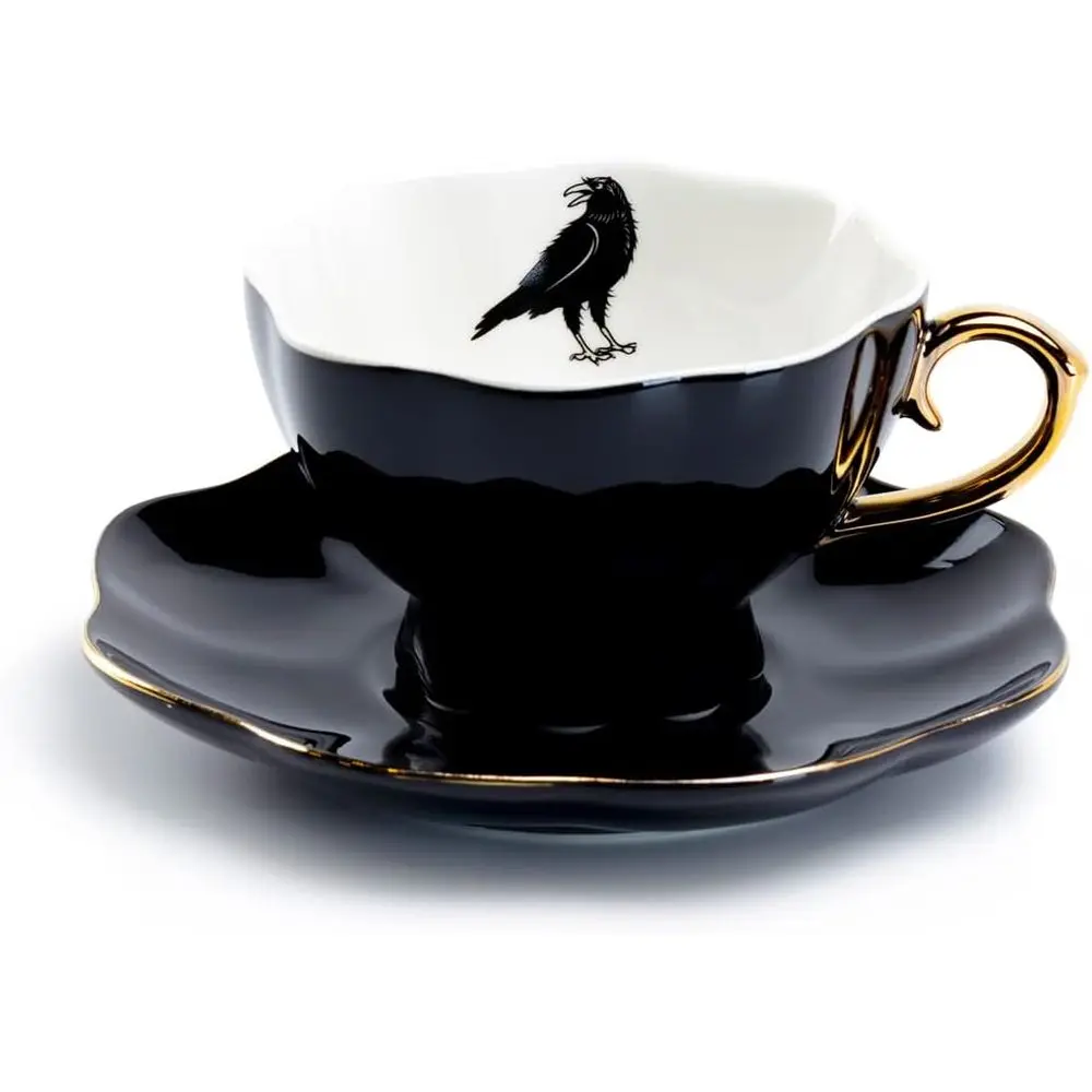 Raven Black ine Porcelain Tea Cup and Saucer with Hand Painted Gold Trim Crow,Black White and Gold
Raven Black ine Porcelain Tea Cup and Saucer with Hand Painted Gold Trim Crow,Black White and Gold