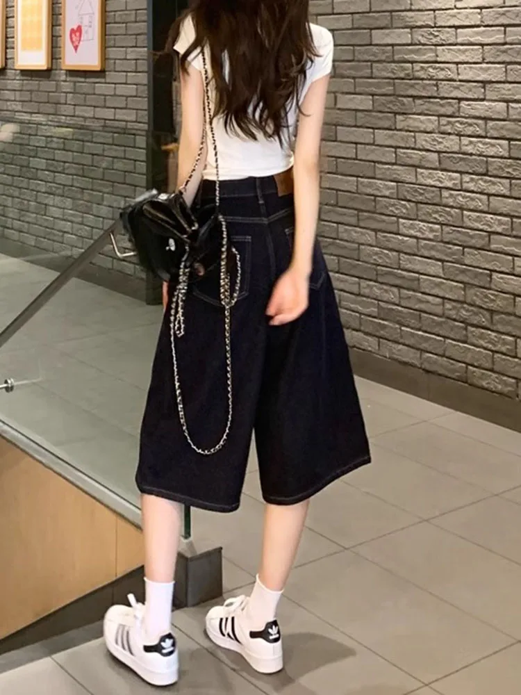 American Deep Blue Denim Seven-Quarter orts Women Summer New Retro High Waist Loose Slim Straight Leg Wide Leg mid Pants
American Deep Blue Denim Seven-Quarter orts Women Summer New Retro High Waist Loose Slim Straight Leg Wide Leg mid Pants