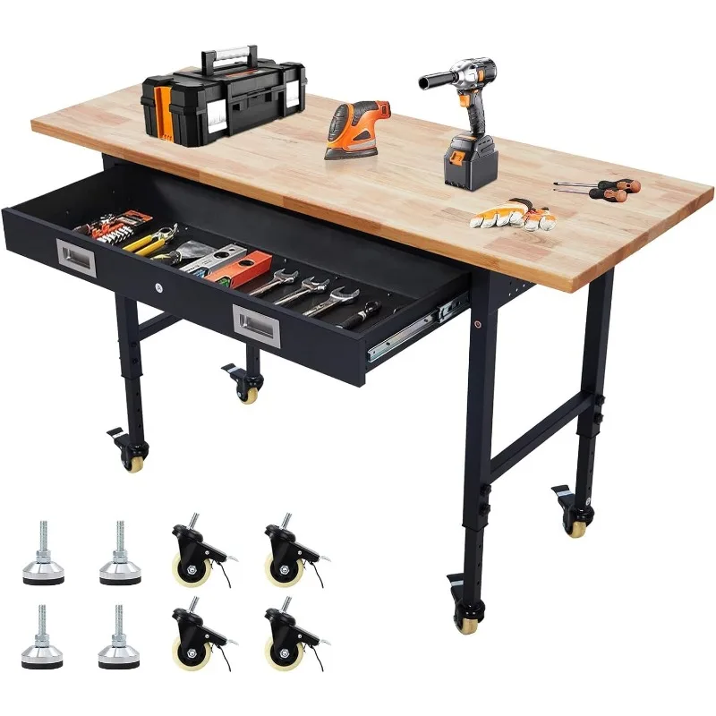Workbench with Drawer Storage 60" - Heavy Duty Rubber Wood Top Worktable, Rolling Workstation with Power Outlet & Loc
Workbench with Drawer Storage 60" - Heavy Duty Rubber Wood Top Worktable, Rolling Workstation with Power Outlet & Loc