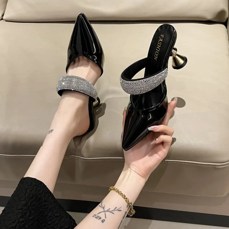 European American pointed rhinestone high-heeled slippers women slim heels with toe caps, empty fashion sandals, fashion shoes
European American pointed rhinestone high-heeled slippers women slim heels with toe caps, empty fashion sandals, fashion shoes