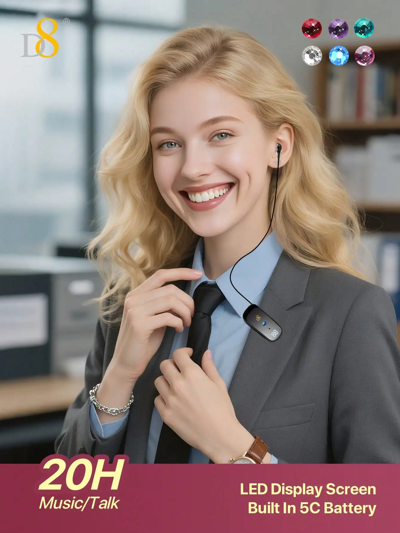 D8 collar clip wireless headphones,LED display power, stereo noise reduction, Valentine's Day Christmas holiday gift.
D8 collar clip wireless headphones,LED display power, stereo noise reduction, Valentine's Day Christmas holiday gift.