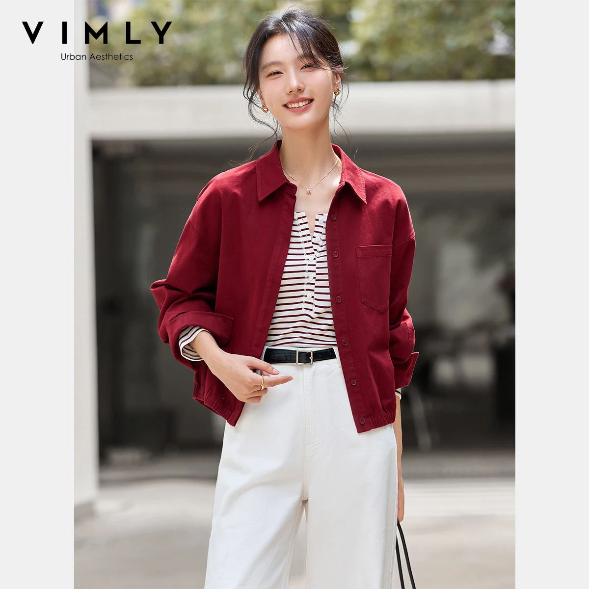 VIMLY Women's Autumn Red Jackets Long Sleeve Woman Fashion 2025 New Ruched Ladies Tops Button Turn-down Female Short Coats A2137
VIMLY Women's Autumn Red Jackets Long Sleeve Woman Fashion 2025 New Ruched Ladies Tops Button Turn-down Female Short Coats A2137