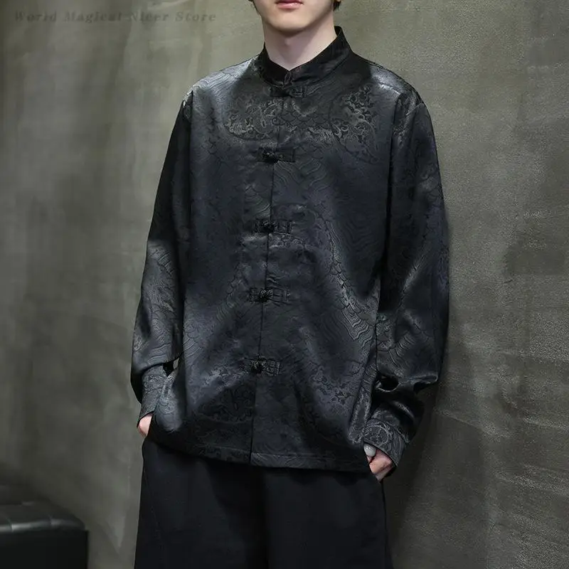 2025 New Men Chinese Style Vintage Shirt Mens Tops Tang Suit Traditional Dragon Pattern Long Sleeve Stand-Up Collar Black Shirts
2025 New Men Chinese Style Vintage Shirt Mens Tops Tang Suit Traditional Dragon Pattern Long Sleeve Stand-Up Collar Black Shirts