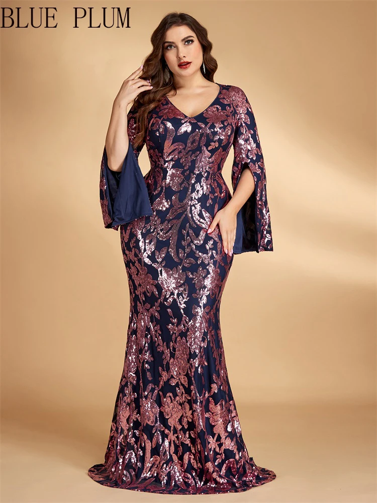 BLUEPLUM Plus Size Luxury Sequins Embroidery V-neck Formal Evening Dresses Women Slit Long Sleeve Mermaid Party Cocktail Gowns
BLUEPLUM Plus Size Luxury Sequins Embroidery V-neck Formal Evening Dresses Women Slit Long Sleeve Mermaid Party Cocktail Gowns