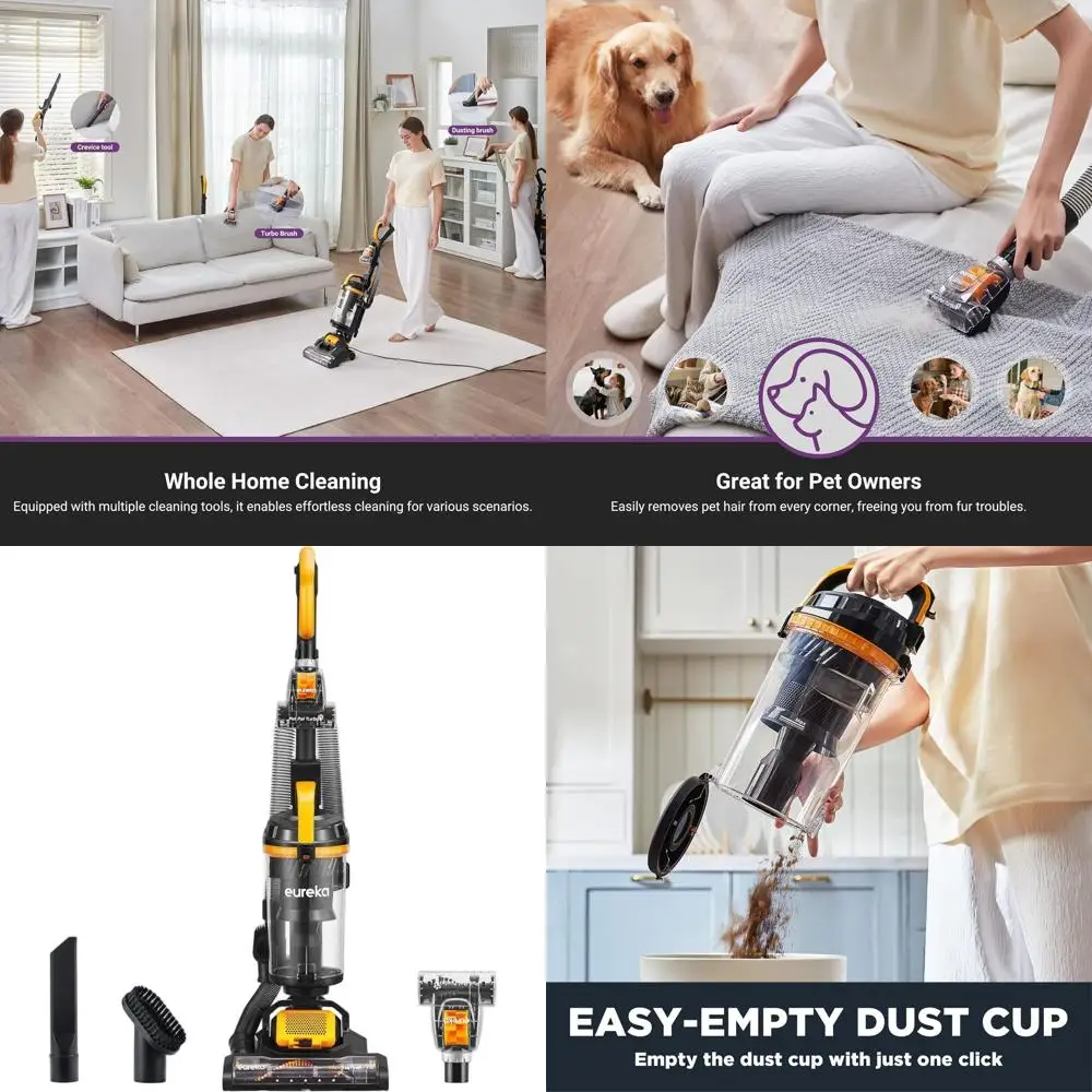 Pet-Friendly Lightweight Upright Vacuum Cleaner for Carpets and Hard Floors with Pet Tool, Yellow
Pet-Friendly Lightweight Upright Vacuum Cleaner for Carpets and Hard Floors with Pet Tool, Yellow