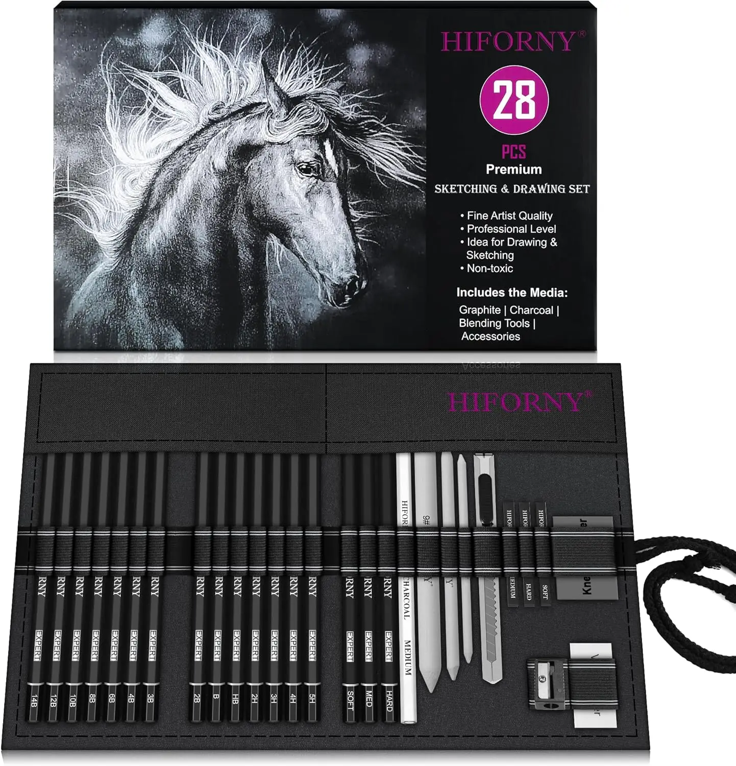28 Pcs Sketching Pencil Set, Art Supplies with Graphite & Charcoal, Drawing Kit for Adults in Canvas Case
28 Pcs Sketching Pencil Set, Art Supplies with Graphite & Charcoal, Drawing Kit for Adults in Canvas Case