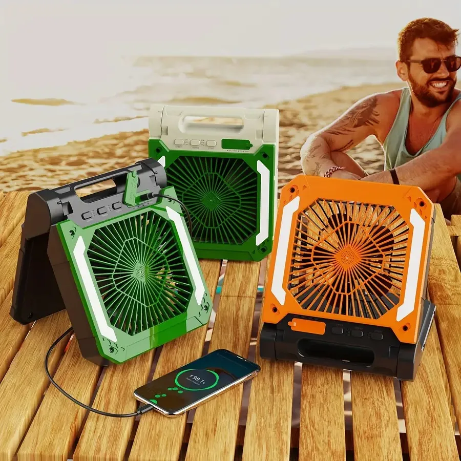 Solar-Powered Portable Camping Fan with Light and 10000mAh Battery - 6-Speed Quiet Cordless Fan, Digital Display, 120° Oscillat
Solar-Powered Portable Camping Fan with Light and 10000mAh Battery - 6-Speed Quiet Cordless Fan, Digital Display, 120° Oscillat