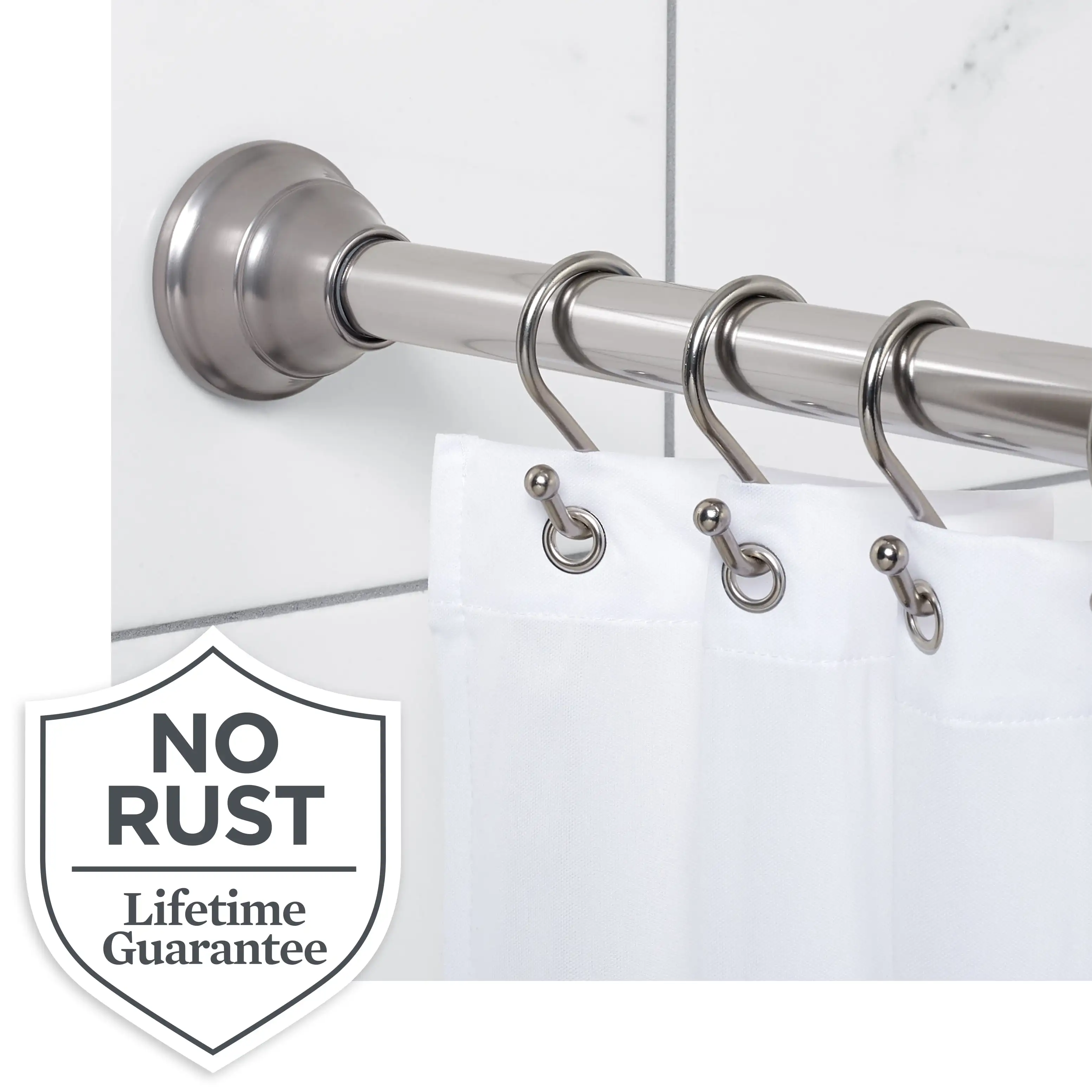 Wave Finial No Rust 43” to 72” Adjustable Tension Shower Curtain Rod, Round, Nickel
Wave Finial No Rust 43” to 72” Adjustable Tension Shower Curtain Rod, Round, Nickel