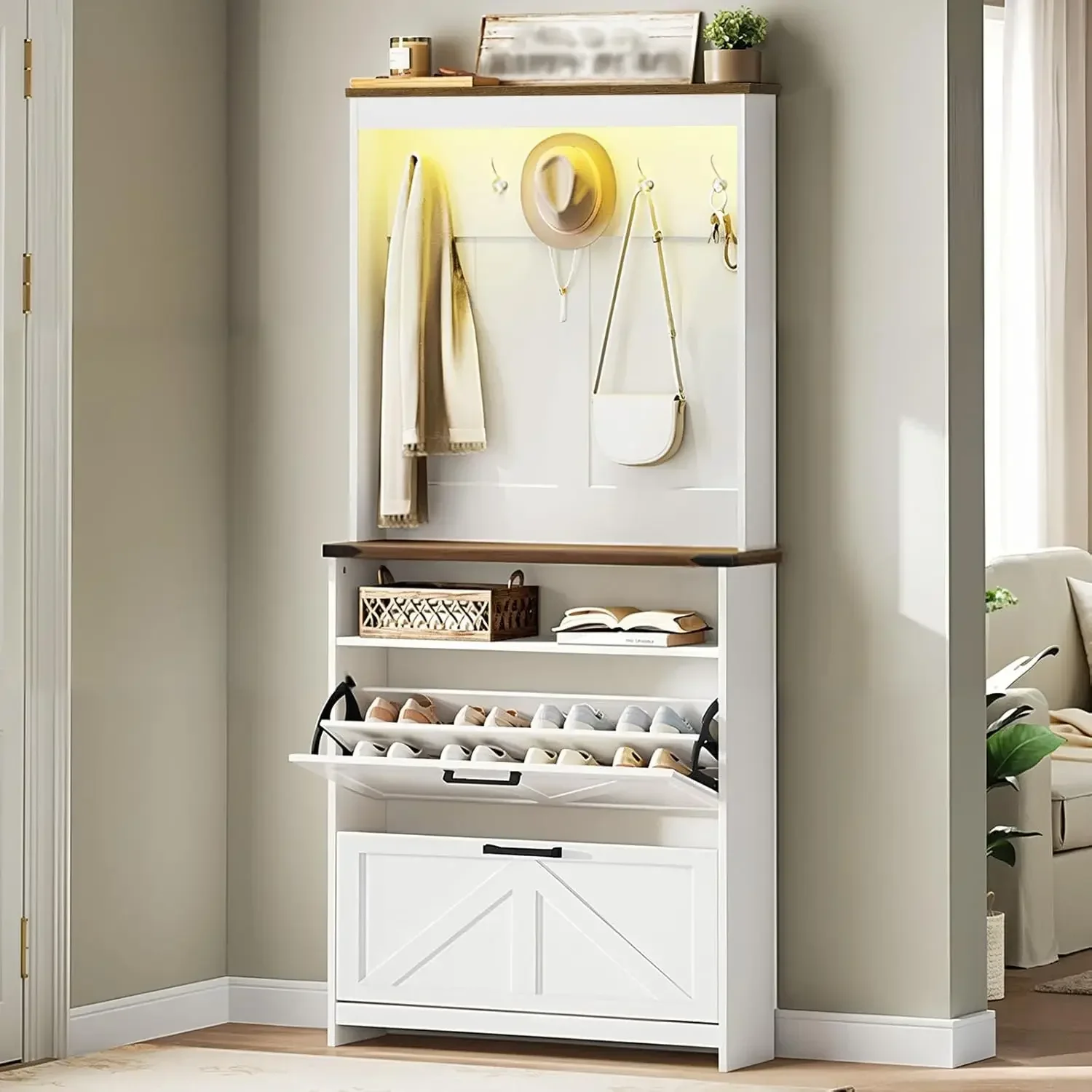 Hall Tree Slim Freestanding Shoe Rack Organizer Tall Shoe Cabinet with Coat Rack Narrow Hidden Shoe Storage Cabinet with 2 Flip
Hall Tree Slim Freestanding Shoe Rack Organizer Tall Shoe Cabinet with Coat Rack Narrow Hidden Shoe Storage Cabinet with 2 Flip