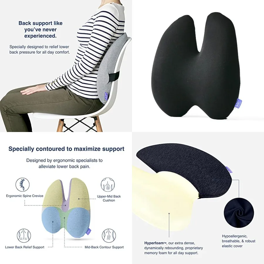 Extra Dense Lumbar Pillow - Patented Ergonomic Multi-Region Firm Back Support for Lower Back Pain Relief - Lumbar Support Cushion with Strap for Office Chair, Car, Sofa, Plane - Black
Extra Dense Lumbar Pillow - Patented Ergonomic Multi-Region Firm Back Support for Lower Back Pain Relief - Lumbar Support Cushion with Strap for Office Chair, Car, Sofa, Plane - Black