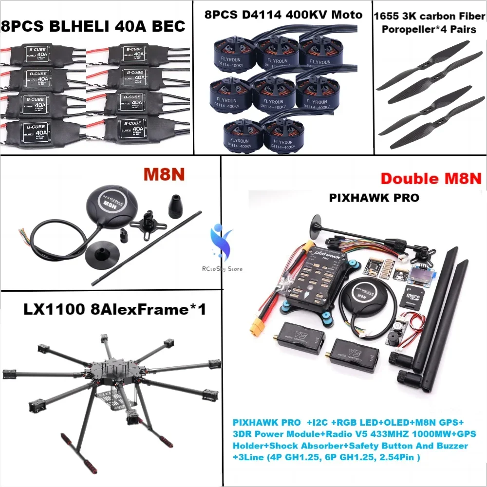 B-CUBE LX1100 Full Carbon Fiber 1100mm Octa-Rotor Frame BLHELI 40A ESC PX4 PIXHAWK PRO Double M8N Flight Control Set RC Tools
B-CUBE LX1100 Full Carbon Fiber 1100mm Octa-Rotor Frame BLHELI 40A ESC PX4 PIXHAWK PRO Double M8N Flight Control Set RC Tools
