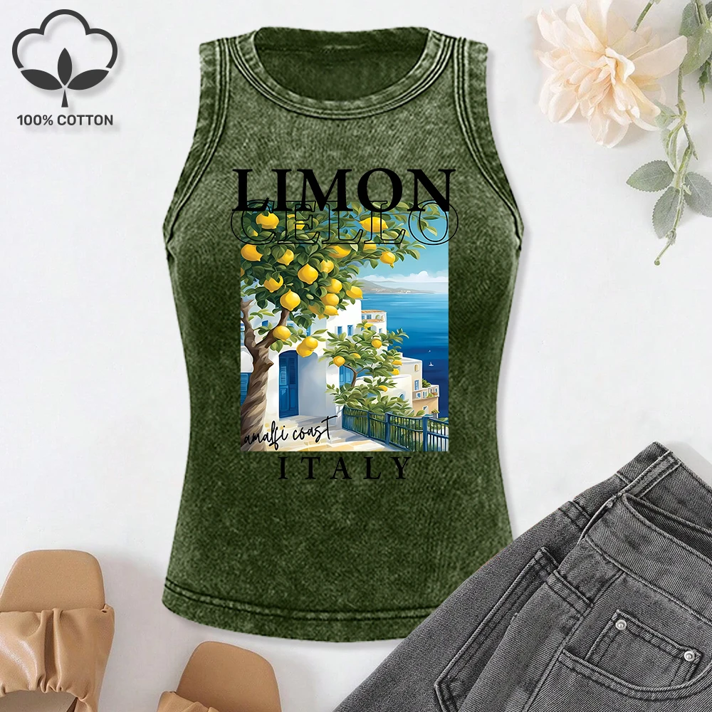 Lemon Cello Amafli Cosat Italy Printing Women Washed Vest Summer Cotton Clothing Sports All-Match Tank Tops Woman Streetwear
Lemon Cello Amafli Cosat Italy Printing Women Washed Vest Summer Cotton Clothing Sports All-Match Tank Tops Woman Streetwear