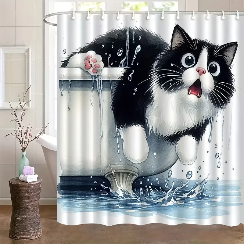 Забавная занавеска для душа с изображением кота – игривый черно-белый котенок, брызгающийся в ванне, 12 крючков, можно стирать в машине, декор для любителей животных.
Забавная занавеска для душа с изображением кота – игривый черно-белый котенок, брызгающийся в ванне, 12 крючков, можно стирать в машине, декор для любителей животных.