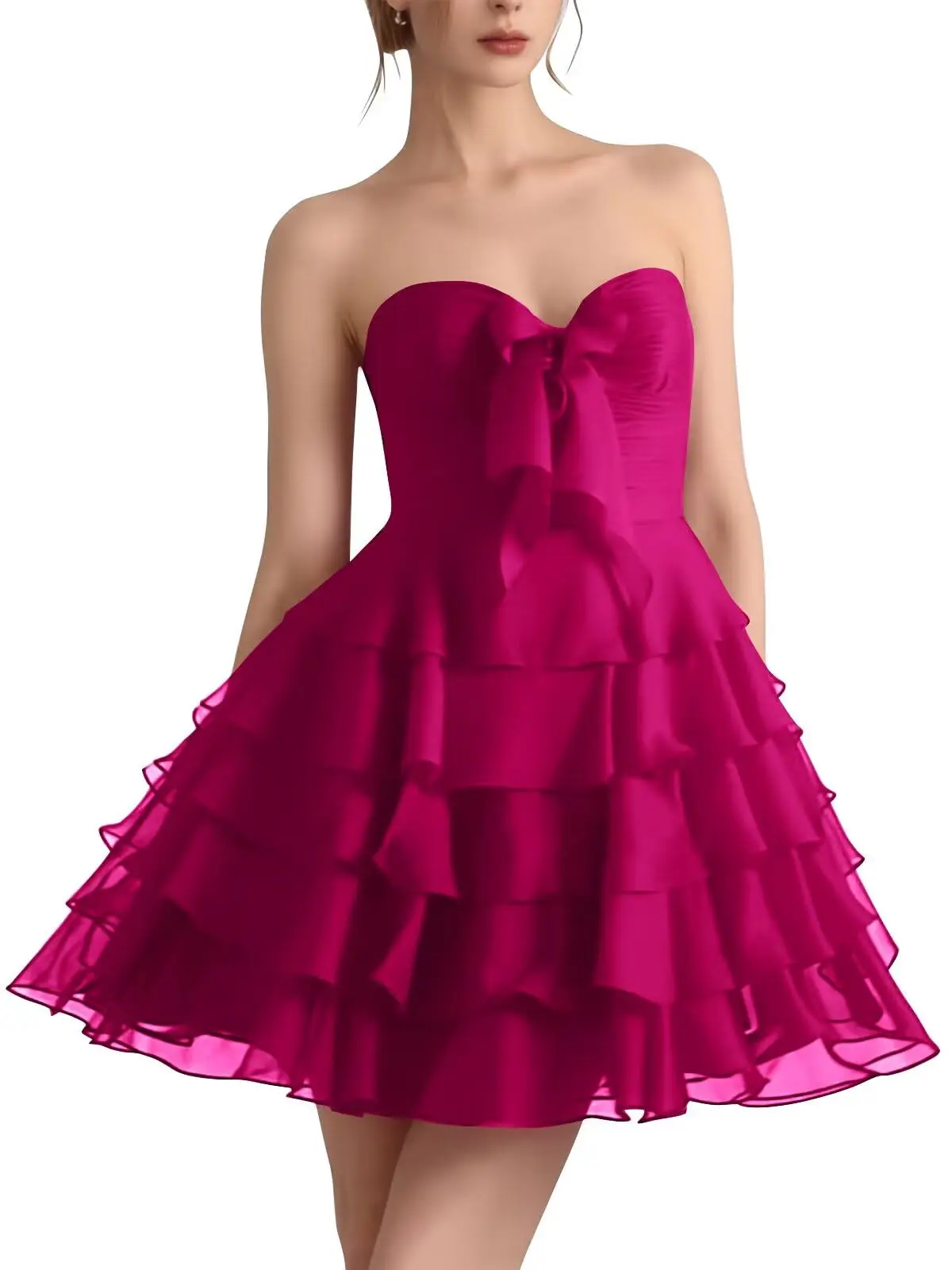 Women's Ruffles Chiffon Homecoming Dresses with Bow Strapless Short Bridesmaid Dresses A -Line Cocktail Gowns
Women's Ruffles Chiffon Homecoming Dresses with Bow Strapless Short Bridesmaid Dresses A -Line Cocktail Gowns