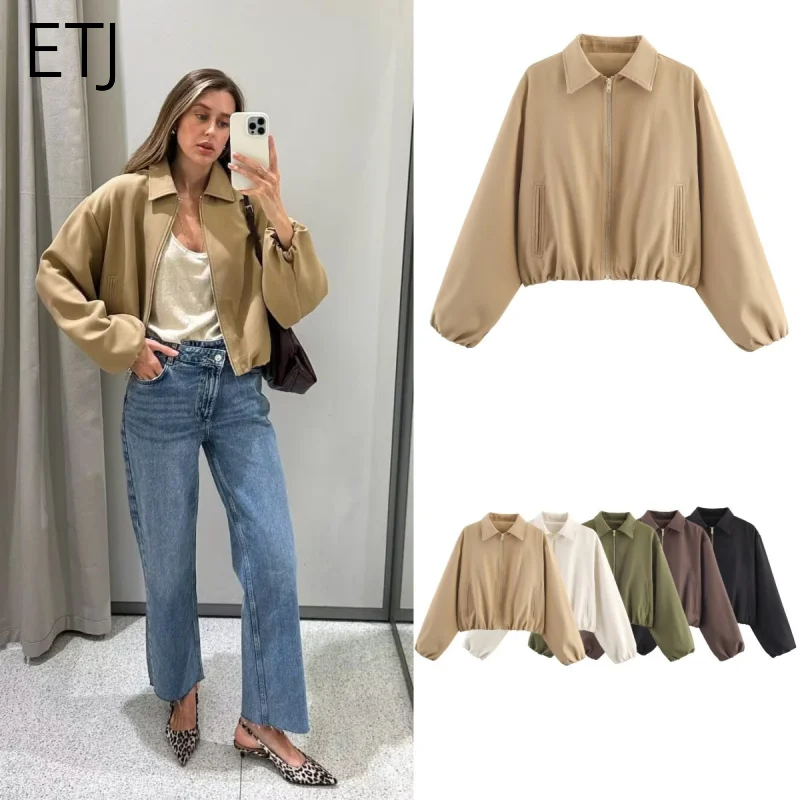 ETJ 2025 осенняя новая женская одежда, простая однотонная пышная куртка на молнии с лацканами для пожилых людей, повседневное короткое пальто 
ETJ 2025 осенняя новая женская одежда, простая однотонная пышная куртка на молнии с лацканами для пожилых людей, повседневное короткое пальто