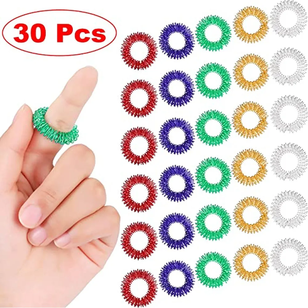 30Pcs Spiky Sensory Finger Rings, Spiky Finger Ring/Acupressure Ring Set for Teens, Adults, Silent Stress Reducer and Massager
30Pcs Spiky Sensory Finger Rings, Spiky Finger Ring/Acupressure Ring Set for Teens, Adults, Silent Stress Reducer and Massager