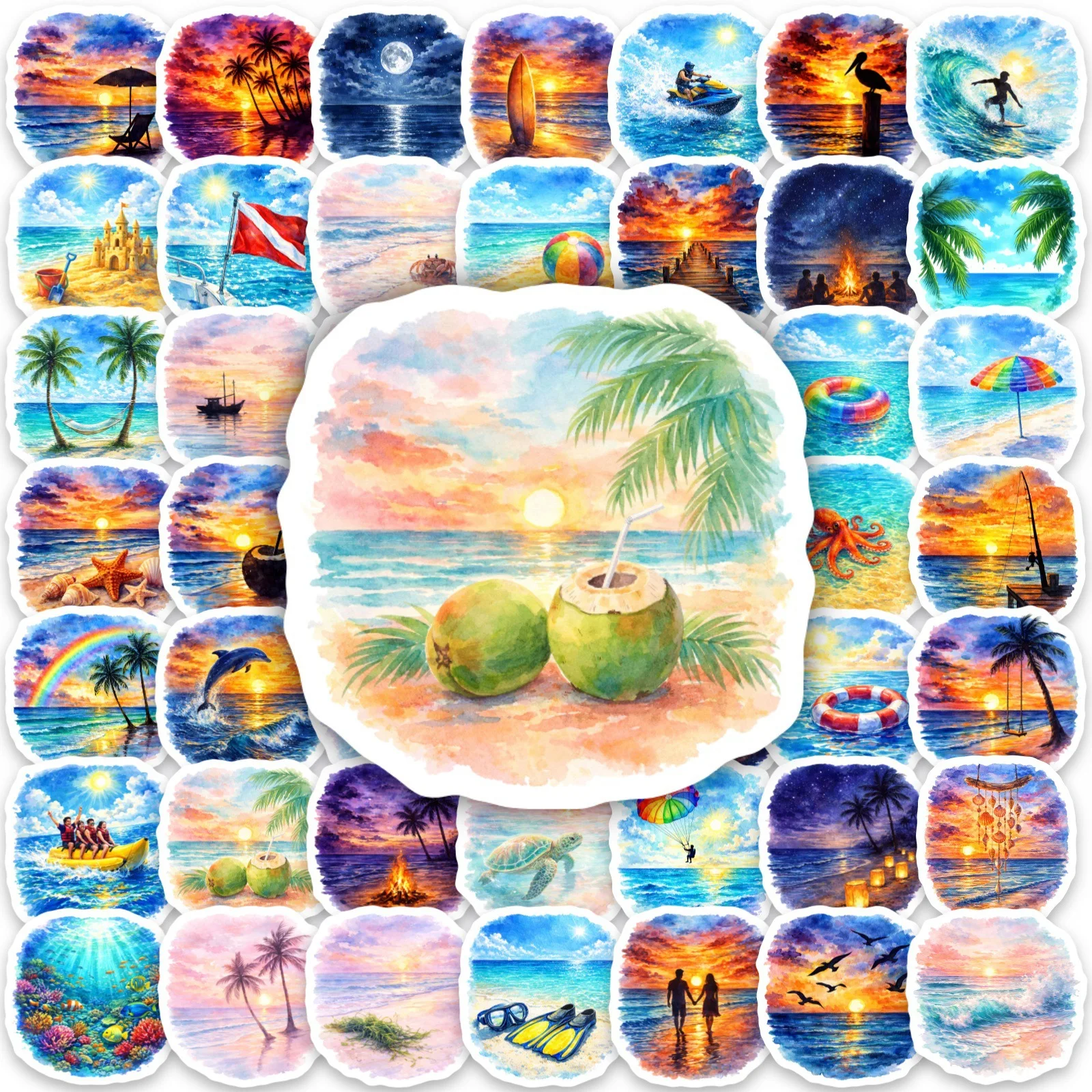 50Pcs Curing Watercolor Ocean Scenic Sticker Summer Beach Vacation Handbook Decoration Waterproof Sticker
50Pcs Curing Watercolor Ocean Scenic Sticker Summer Beach Vacation Handbook Decoration Waterproof Sticker