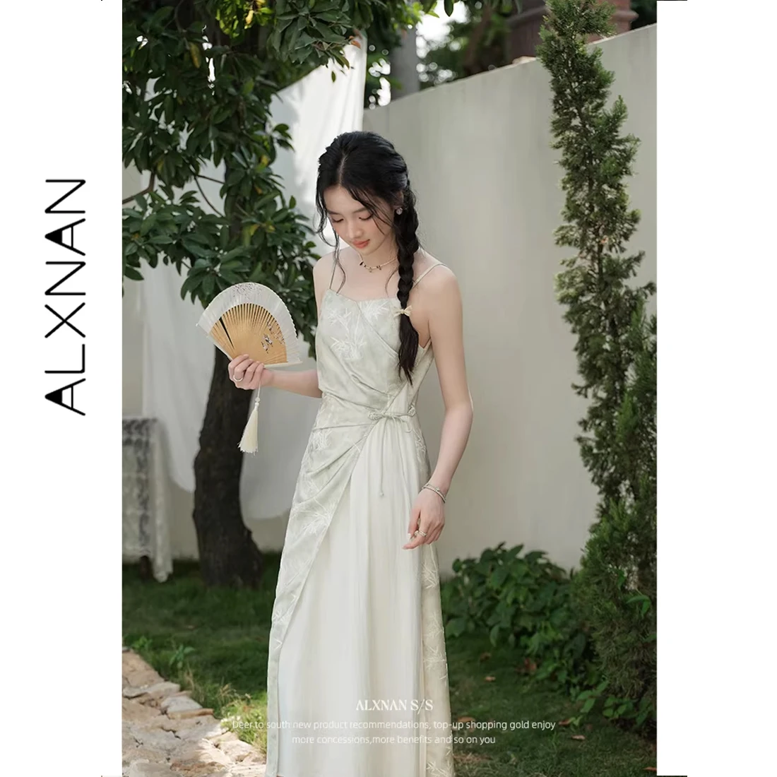 ALXNAN Light Green Long Dress New Chinese Style Women's Summer Sundress Holiday Beach Slim-fit Printed Clothing Ladies L53728
ALXNAN Light Green Long Dress New Chinese Style Women's Summer Sundress Holiday Beach Slim-fit Printed Clothing Ladies L53728
