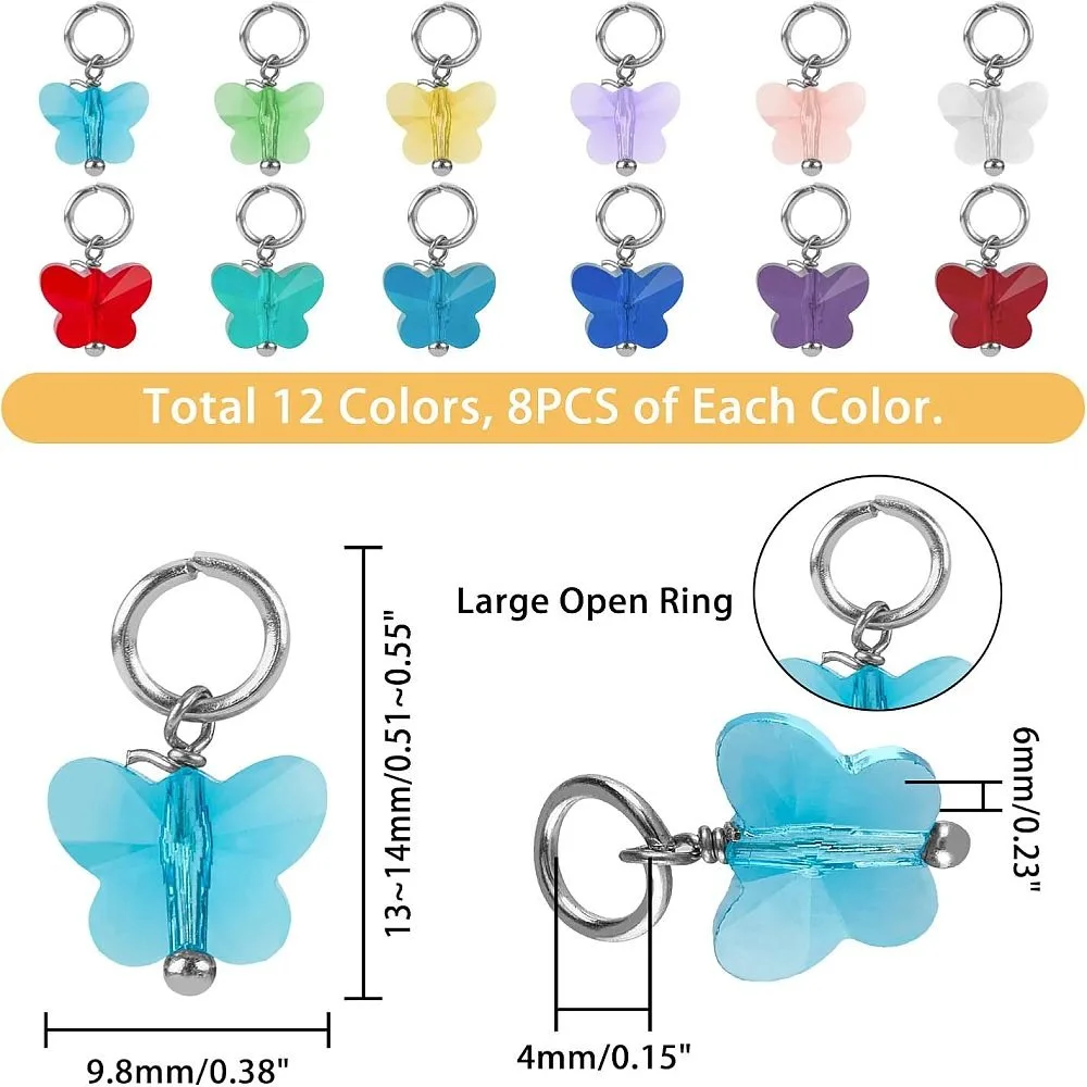 96Pcs 12 Colors Faceted Transparent Glass Charms with Iron Jump Ring Butterfly Mixed Color 13~14x9.8x6mm Hole: 4mm 8pcs/color
96Pcs 12 Colors Faceted Transparent Glass Charms with Iron Jump Ring Butterfly Mixed Color 13~14x9.8x6mm Hole: 4mm 8pcs/color