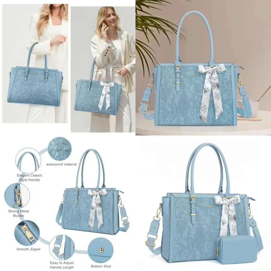 Laptop Bag for Women, 17-17.3 inch PU Leather Tote Bag Compatible with MacBook, HP, Dell, Asus Notebook, Front Embossed Retro Hibiscus Computer Bags with Silk Scarf&Clutch Purse, Air Blue
Laptop Bag for Women, 17-17.3 inch PU Leather Tote Bag Compatible with MacBook, HP, Dell, Asus Notebook, Front Embossed Retro Hibiscus Computer Bags with Silk Scarf&Clutch Purse, Air Blue