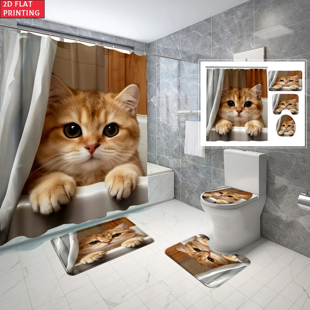 1pc/4pcs Shower Curtain and Bath Mat Set with Cute Cat Peeking From Bathtub Pattern Non-Slip Bathroom Decor, with 12 hooks
1pc/4pcs Shower Curtain and Bath Mat Set with Cute Cat Peeking From Bathtub Pattern Non-Slip Bathroom Decor, with 12 hooks