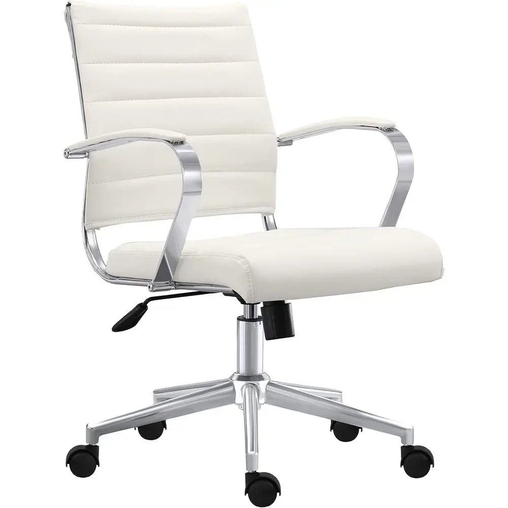Ribbed PU Leather Swivel Task Chair with Adjustable Height and Armrests (White)
Ribbed PU Leather Swivel Task Chair with Adjustable Height and Armrests (White)