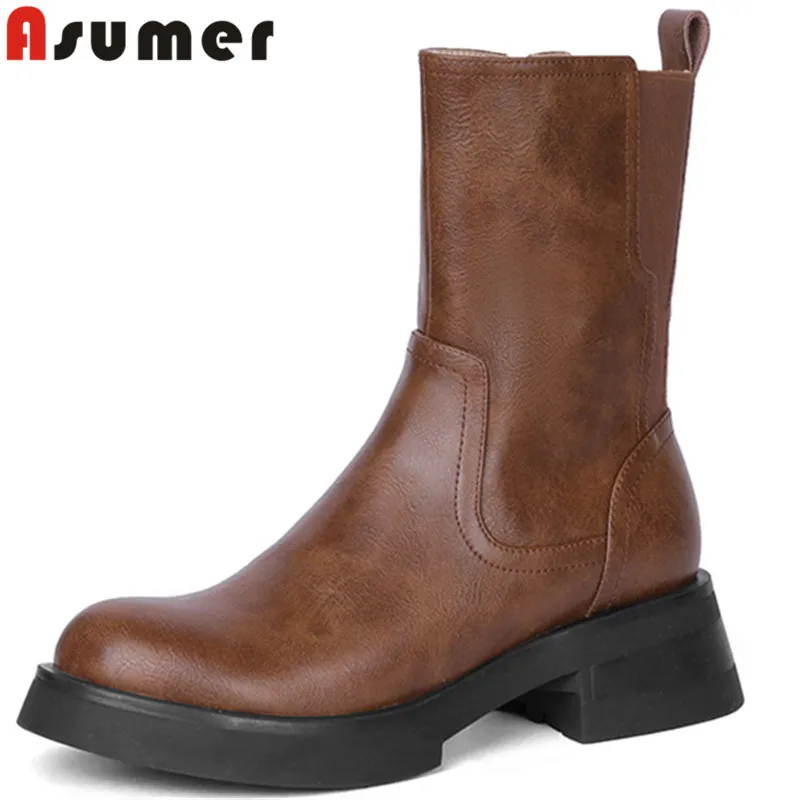 ASUMER 2024 New Retro Genuine Leather Boots Woman Square Med Heels Platform Shoes Spring Ladies Mid Calf Boots
ASUMER 2024 New Retro Genuine Leather Boots Woman Square Med Heels Platform Shoes Spring Ladies Mid Calf Boots