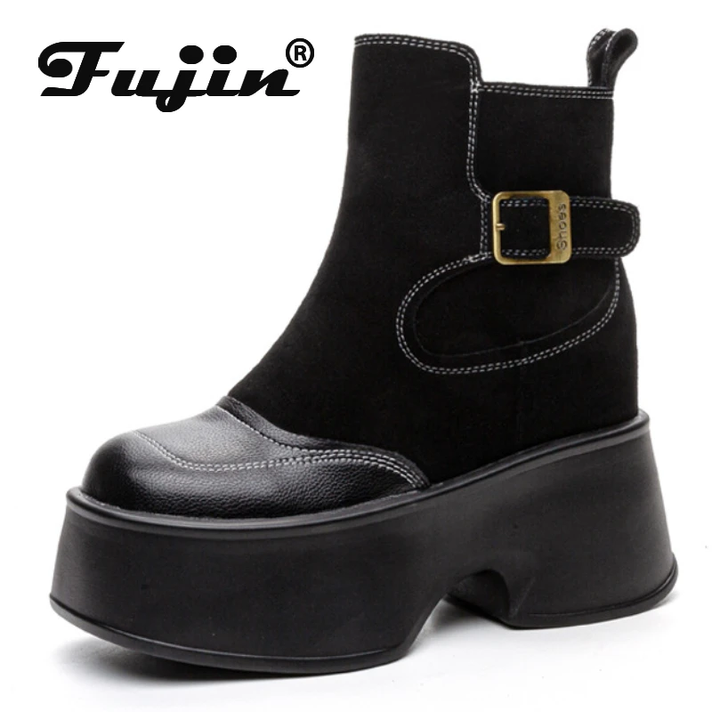 Fujin 11cm Suede Cow Genuine Leather Spring Autumn British Motorcycle Fashion ZIP Ankle Boots Platform Wedge Flats Women Shoes
Fujin 11cm Suede Cow Genuine Leather Spring Autumn British Motorcycle Fashion ZIP Ankle Boots Platform Wedge Flats Women Shoes