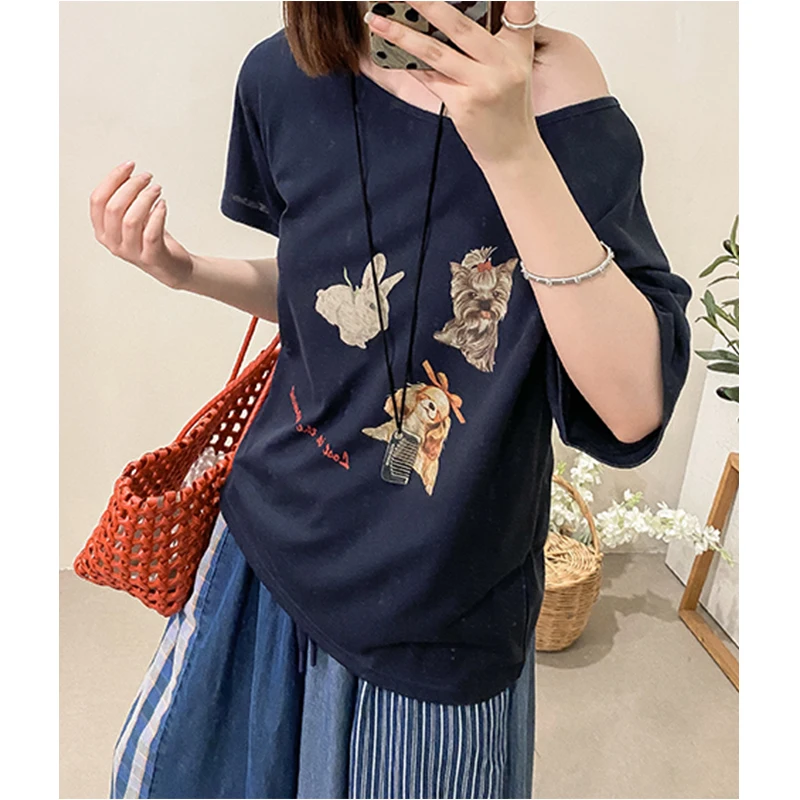 Phil Dan Cute And Rabbit Short Sleeve T-Shirt Thin Cotton Shoulder Bared Summer New Style Women's Casual Comfortable Tee
Phil Dan Cute And Rabbit Short Sleeve T-Shirt Thin Cotton Shoulder Bared Summer New Style Women's Casual Comfortable Tee