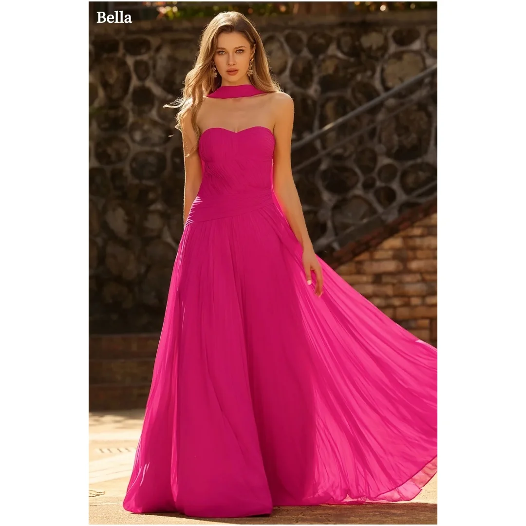 Bella Customized Hot Pink Chiffon Strapless A-Line Prom Dress vestidos de noche Elegant Choker Neck Floor Length Formal Evening
Bella Customized Hot Pink Chiffon Strapless A-Line Prom Dress vestidos de noche Elegant Choker Neck Floor Length Formal Evening