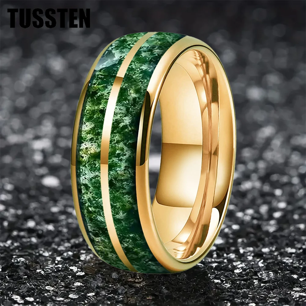 TUSSTEN 6/8MM Dome Double Groove Green Moss Agate Inlay Plated Tungsten Ring for Men Women Fashion Engagement Wedding Band
TUSSTEN 6/8MM Dome Double Groove Green Moss Agate Inlay Plated Tungsten Ring for Men Women Fashion Engagement Wedding Band