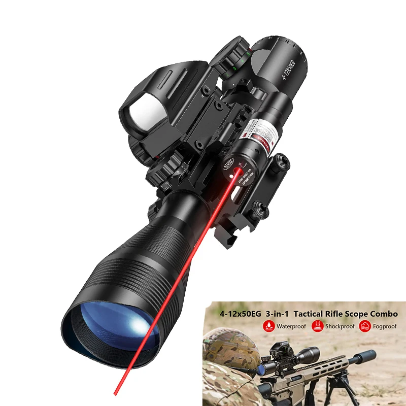 MidTen Riflescope Combo 4-12x50EG Dual Illuminated Optic & Red Laser Sight & Red Dot Sight & 20mm Scope Mount for Picatinny Rail 
MidTen Riflescope Combo 4-12x50EG Dual Illuminated Optic & Red Laser Sight & Red Dot Sight & 20mm Scope Mount for Picatinny Rail
