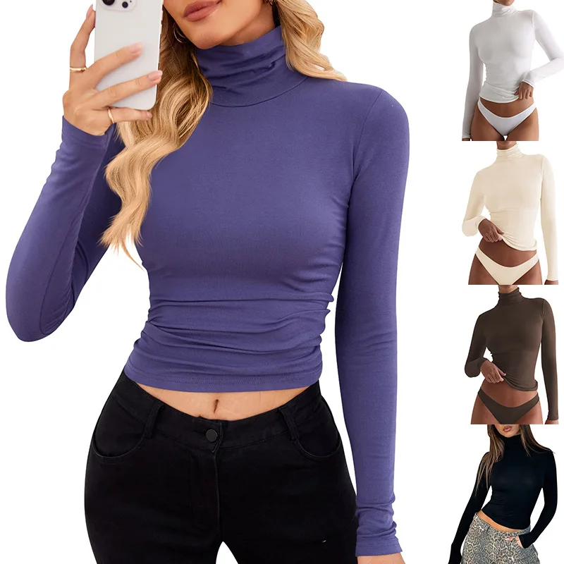 Women Top Base Layer Sexy Short T Shirt Turtleneck High Stretch Slim Basis Tops Solid Color Female Tees Autumn Streetwear
Women Top Base Layer Sexy Short T Shirt Turtleneck High Stretch Slim Basis Tops Solid Color Female Tees Autumn Streetwear