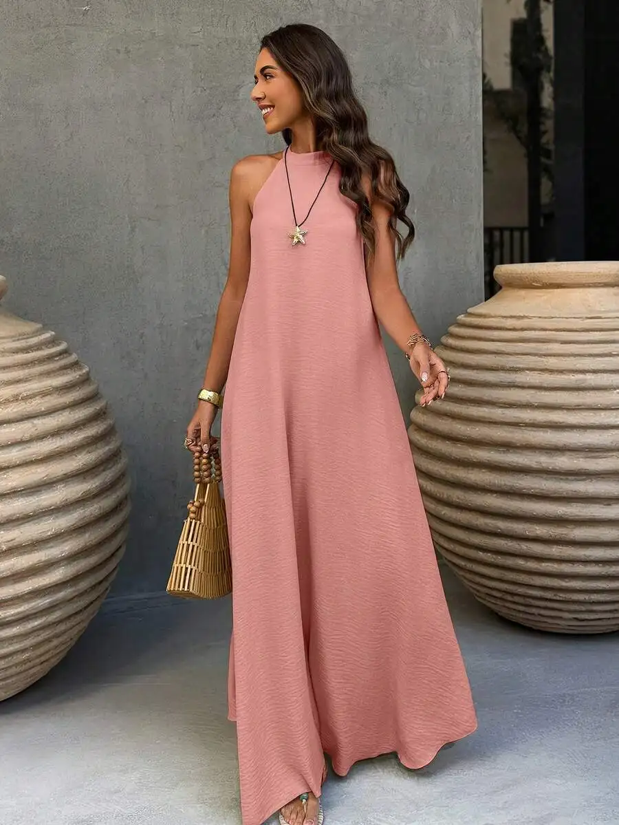 Dusty Pink Linen Halter Neck Sleeveless Maxi Dress For Summer Vacation And Casual Events
Dusty Pink Linen Halter Neck Sleeveless Maxi Dress For Summer Vacation And Casual Events