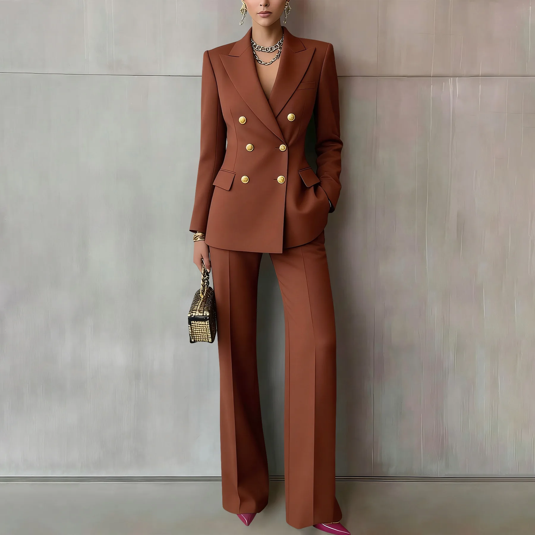 Autumn Women's Solid Color Button up Suit Pants Set Professional Collar Business Wear
Autumn Women's Solid Color Button up Suit Pants Set Professional Collar Business Wear