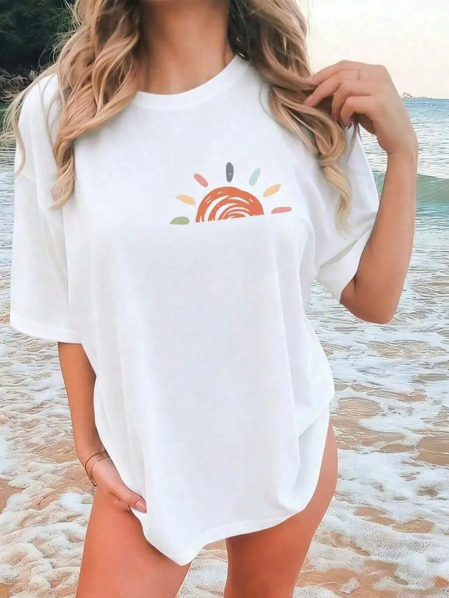 Women Loose Fit Short Sleeve Graphic Tee With Sunset Print Summer Casual Top
Women Loose Fit Short Sleeve Graphic Tee With Sunset Print Summer Casual Top