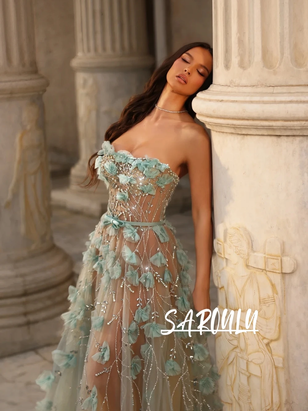 Mint Green Strapless Prom Dress Fairy 3D Flower Crystal Beaded Sheer Corset Floor Length Tulle Evening Party Gown Customized
Mint Green Strapless Prom Dress Fairy 3D Flower Crystal Beaded Sheer Corset Floor Length Tulle Evening Party Gown Customized