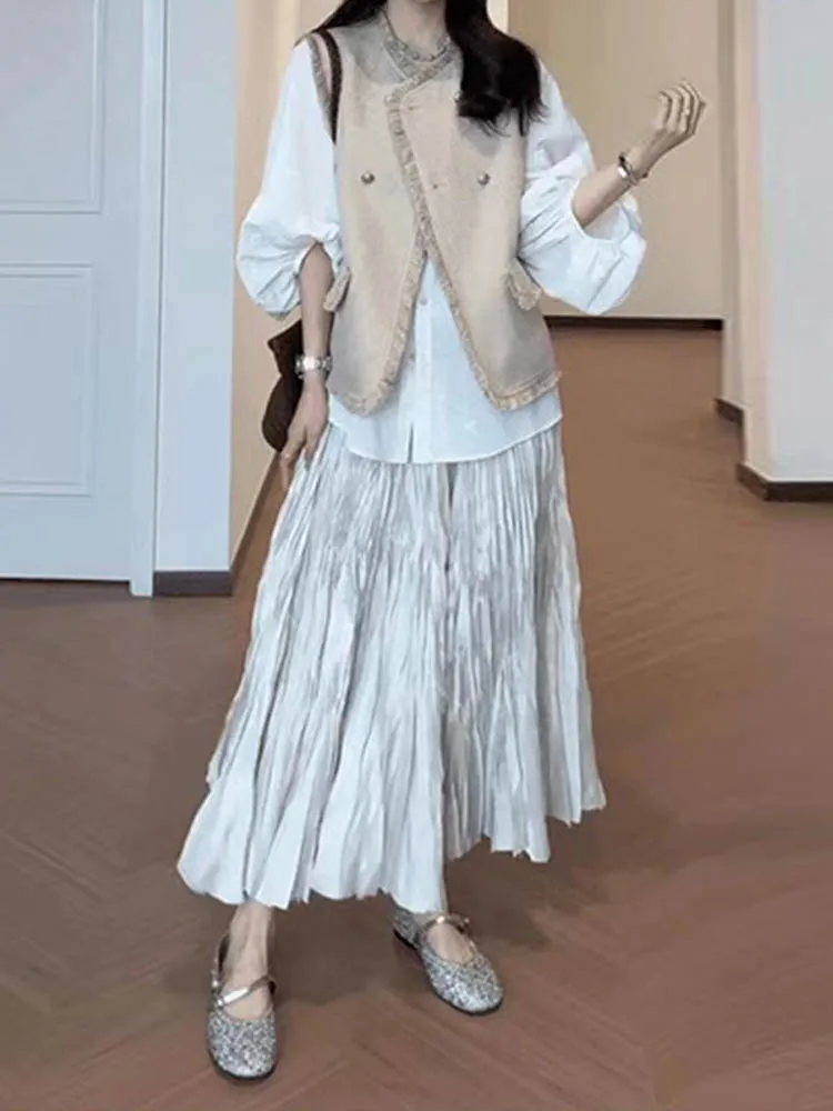 Early Spring Elegant Women's Three-Piece Set Long Sleeve Shirt Vest Outerwear High Waist Skirt Casual Style Breathable Fabric
Early Spring Elegant Women's Three-Piece Set Long Sleeve Shirt Vest Outerwear High Waist Skirt Casual Style Breathable Fabric