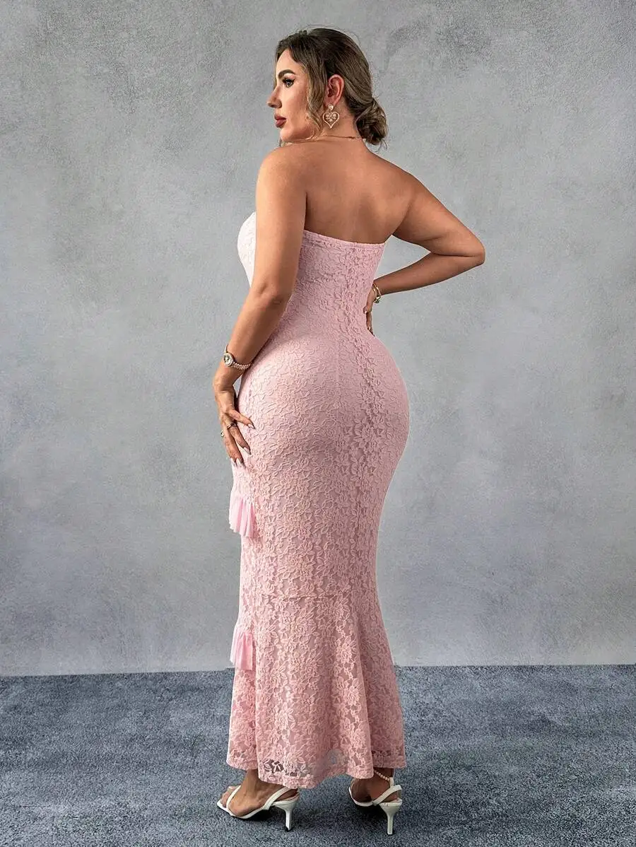 Plus Size Women Floral Lace Ruffle Trim Mermaid Hem Bandeau Dress
Plus Size Women Floral Lace Ruffle Trim Mermaid Hem Bandeau Dress