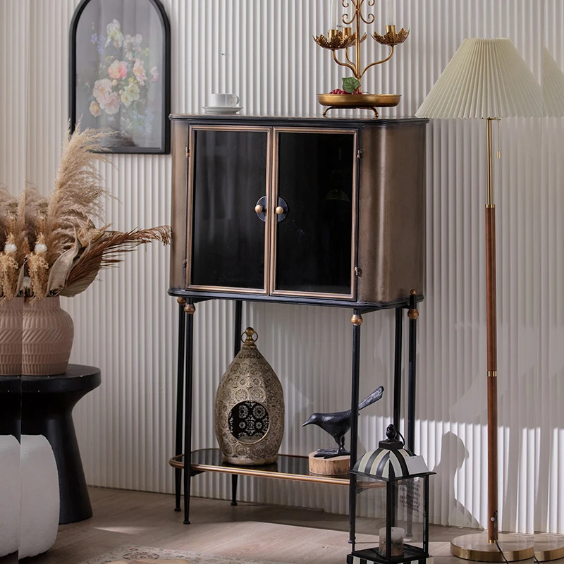 American dark wine cabinet glass door industrial wind storage display high cabinet floor-to-ceiling living room wall wrought iro
American dark wine cabinet glass door industrial wind storage display high cabinet floor-to-ceiling living room wall wrought iro