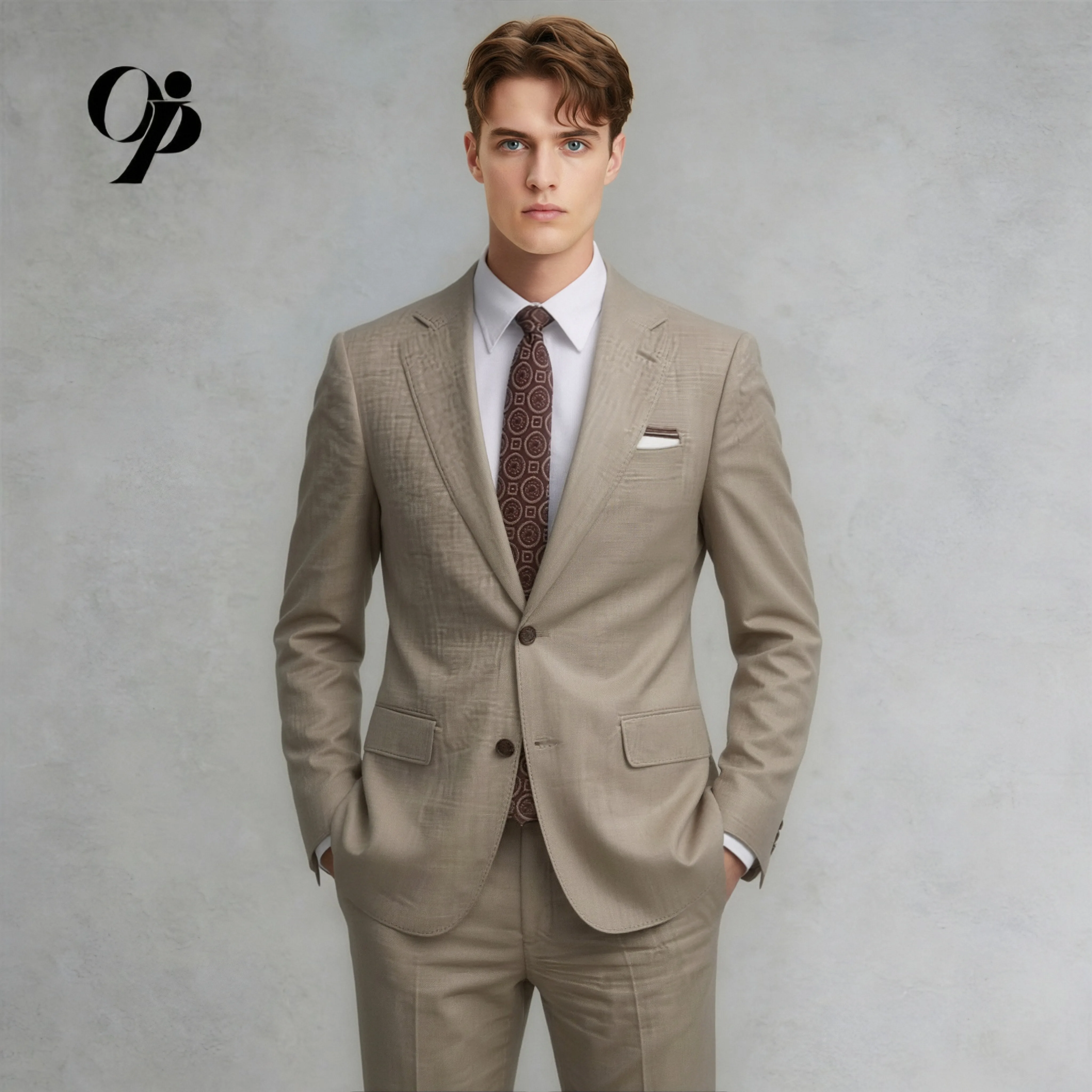 Elegant Gentleman Light Khaki Suit 2-Piece Slim Fit by Opeodly Smart Casual Wear with Breathable Linen Texture
Elegant Gentleman Light Khaki Suit 2-Piece Slim Fit by Opeodly Smart Casual Wear with Breathable Linen Texture
