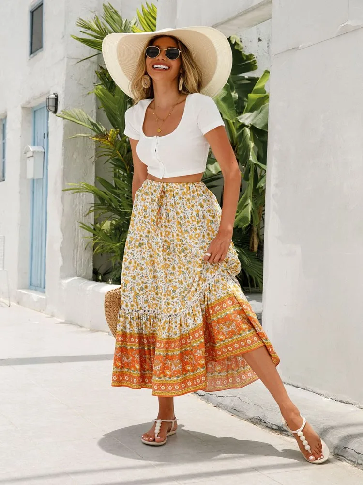 Women's Bohemian style floral lace long skirt (elastic waist), summer vacation casual beach skirt
Women's Bohemian style floral lace long skirt (elastic waist), summer vacation casual beach skirt
