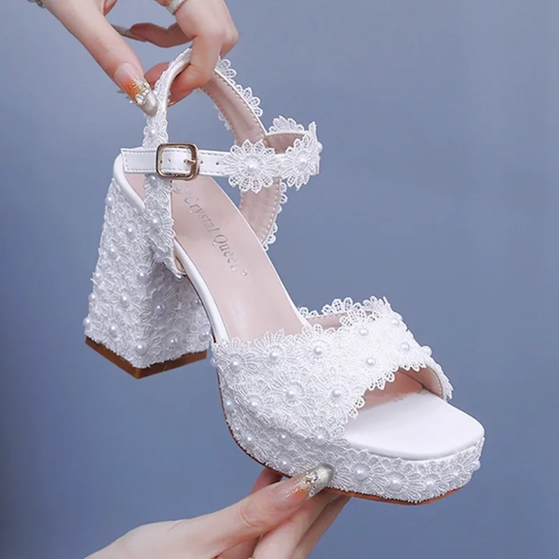 New Summer Fashion 9CM Square Heel Peep Toe Platform Sandals White Lace Bridal Wedding High Heels Buckle Strap Women Shoes 41 42
New Summer Fashion 9CM Square Heel Peep Toe Platform Sandals White Lace Bridal Wedding High Heels Buckle Strap Women Shoes 41 42
