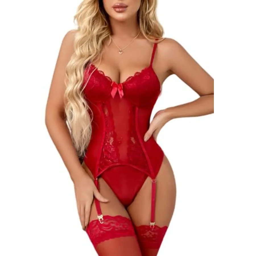Women's Lace Garter Teddy Lingerie Set, Sheer Mesh See Through Corset Bodysuit with Stockings S-XXL
Women's Lace Garter Teddy Lingerie Set, Sheer Mesh See Through Corset Bodysuit with Stockings S-XXL
